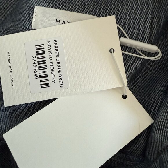 MAYE Harper Denim Midi Dress Indigo Blue Button-front - Picture 6 of 10